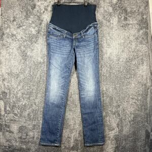 H&M Mama Maternity Jeans Womens 10 Blue Full Over Belly Panel Skinny Stretch